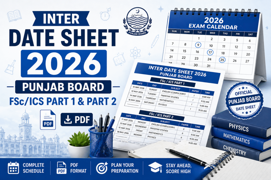 Inter Date Sheet 2026 Punjab Board – FScICS Part 1 & Part 2 PDF