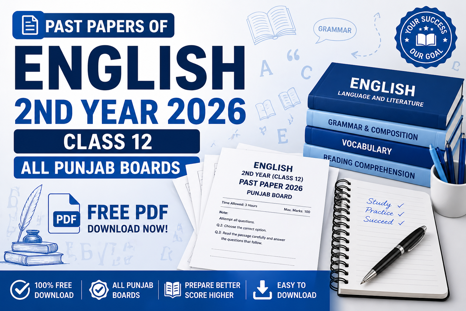2nd Year English Past Papers 2026 | Solved PDF All Punjab Boards